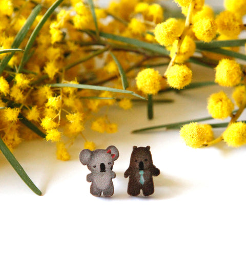 Cute Australia koala & wombat friends studs