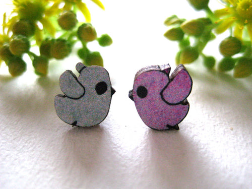 Sonia Brit studs - bob birds grey/pink